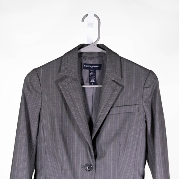 Banana Republic Women's Blazer Gray Striped Stretch Preppy Career Suit Jacket 0 - Picture 7 of 9
